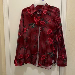 Black & red plaid button up top